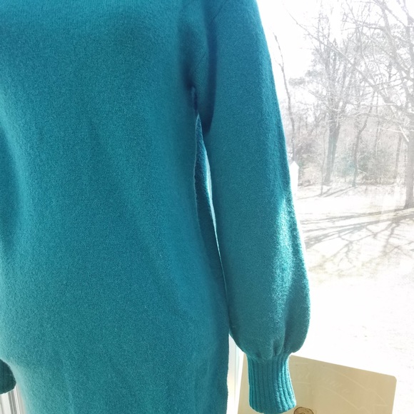 J.Crew Teal Green Puff Sleeve Turtleneck Sweater Knee Length Dress - Picture 5 of 9